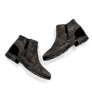 Paul Green Dina Gray Suede Leather Patent Detail Zipper Ankle Boots